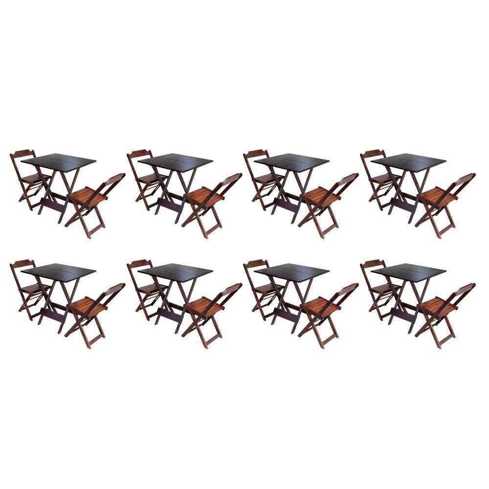 Kit 8 Jogos De Mesa Dobravel Com 2 Cadeiras De Madeira 70X70 - Imbuia - Marrom