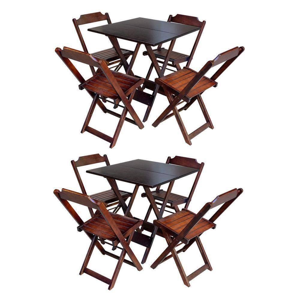 Kit 2 Conjuntos De Mesa Com 4 Cadeiras De Madeira Dobravel 70X70 Qualidade Móveis Guara - Imbuia