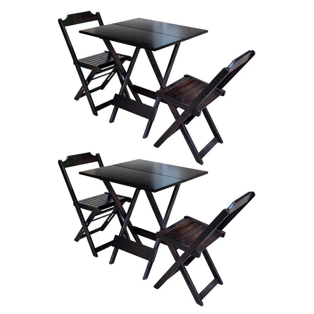 Kit 2 Jogos De Mesa Dobravel Com 2 Cadeiras De Madeira 70X70 - Tabaco - Marrom