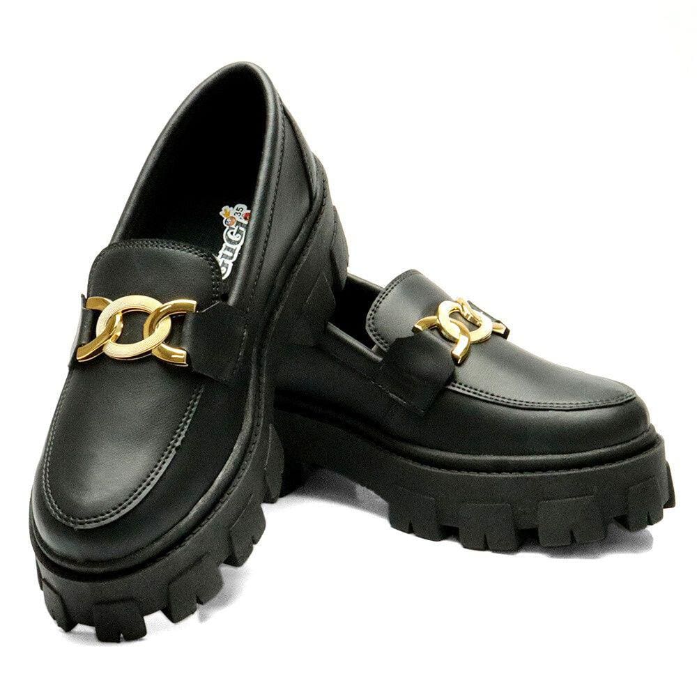 Mocassim Feminino Tratorado Com Metal Oxford Plataforma Blogueira Leve 403-GG