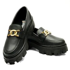 Mocassim Feminino Tratorado Com Metal Oxford Plataforma Blogueira Leve 403-GG