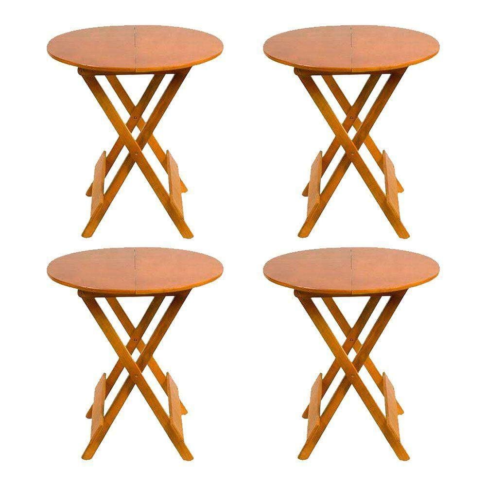 Kit 4 Mesas Redondas Dobráveis Em Madeira Maciça 70X70 Mel Ideal Para Bares E Restaurantes