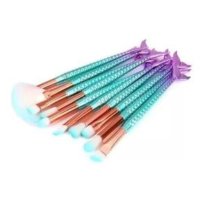 Kit 10 Pincéis de Maquiagem Sereia + Necessaire
