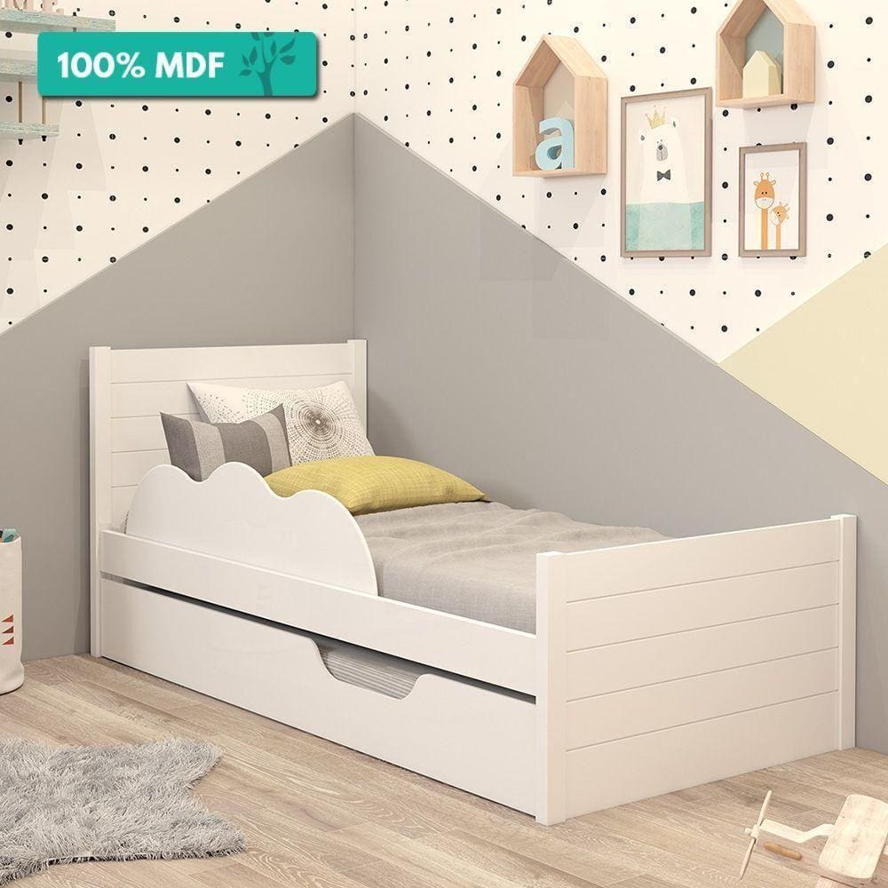 Cama Bibox Solteiro Protetor Lateral 100% Mdf Elza Cimol Branco Branco