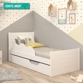 Cama Bibox Solteiro Protetor Lateral 100% Mdf Elza Cimol Branco Branco