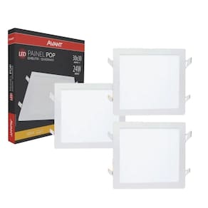 Kit 3 Plafon de Embutir 30x30cm Avant 24W 6500K Bivolt Luz Branca - Quadrado