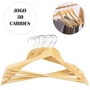 Kit 30 Cabides de Madeira Atacado com Gancho Para Roupa
