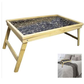 Bandeja Bambu Cafe da Manha Cama Lanche Pe Retratil Dobravel Almoço Jantar Pratico Ecologico Resistente Espaçoso