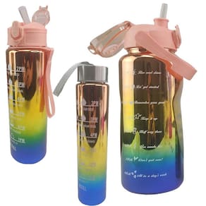 Garrafa Motivacional Metalizada Kit 3 Uni Squeeze Agua Cha Suco Viagem Passeio Academia Treino Trabalho Curso Home Office