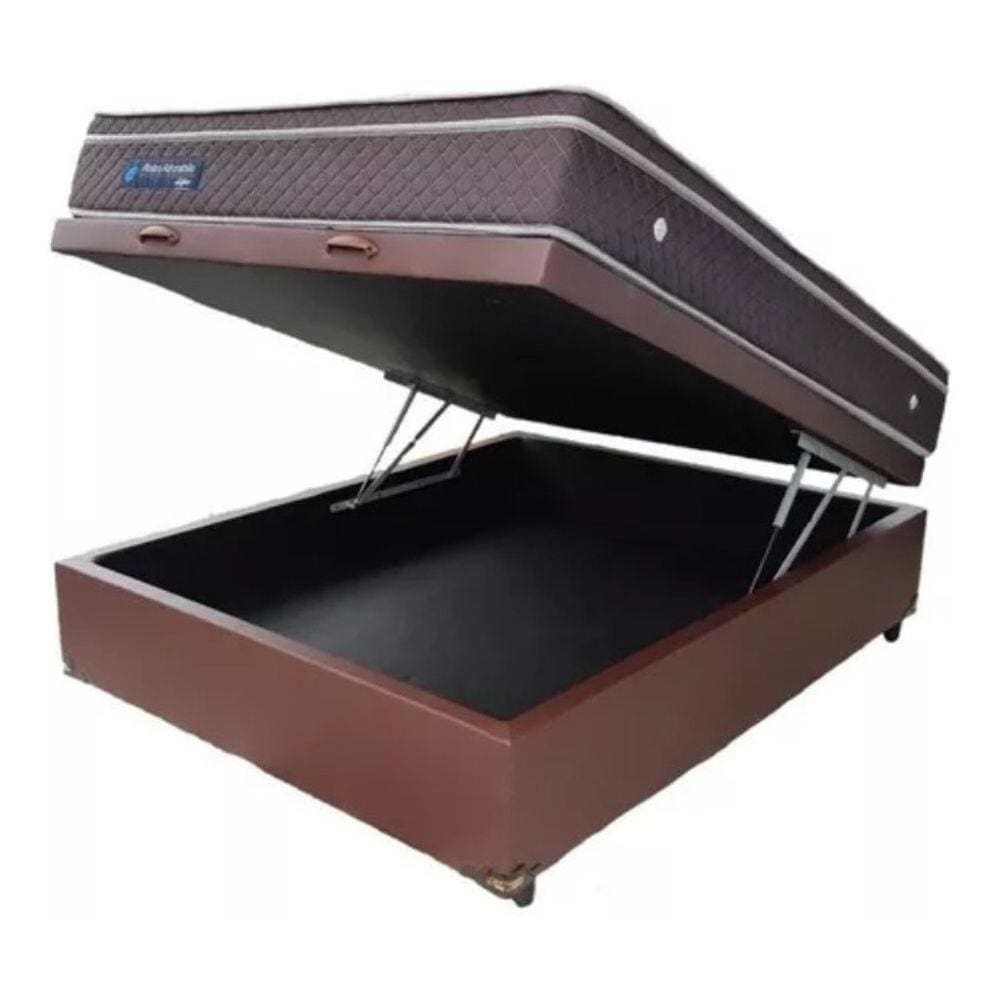 Cama Box Baú Casal Conforto Suede Marrom + Colchão Casal Conforto Espuma D33 Com EPS 17x138x188