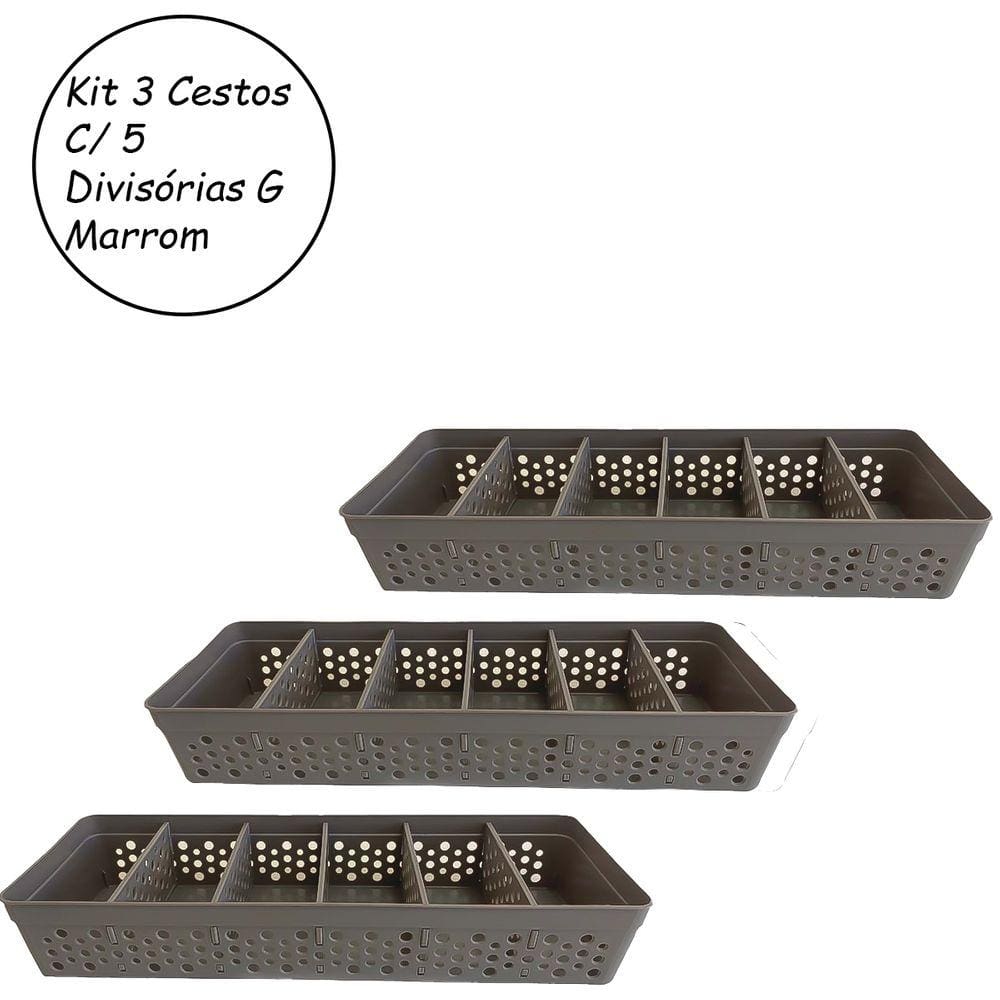Kit 3 Cesto Organizadores Armário Gaveta Lavanderia Marrom