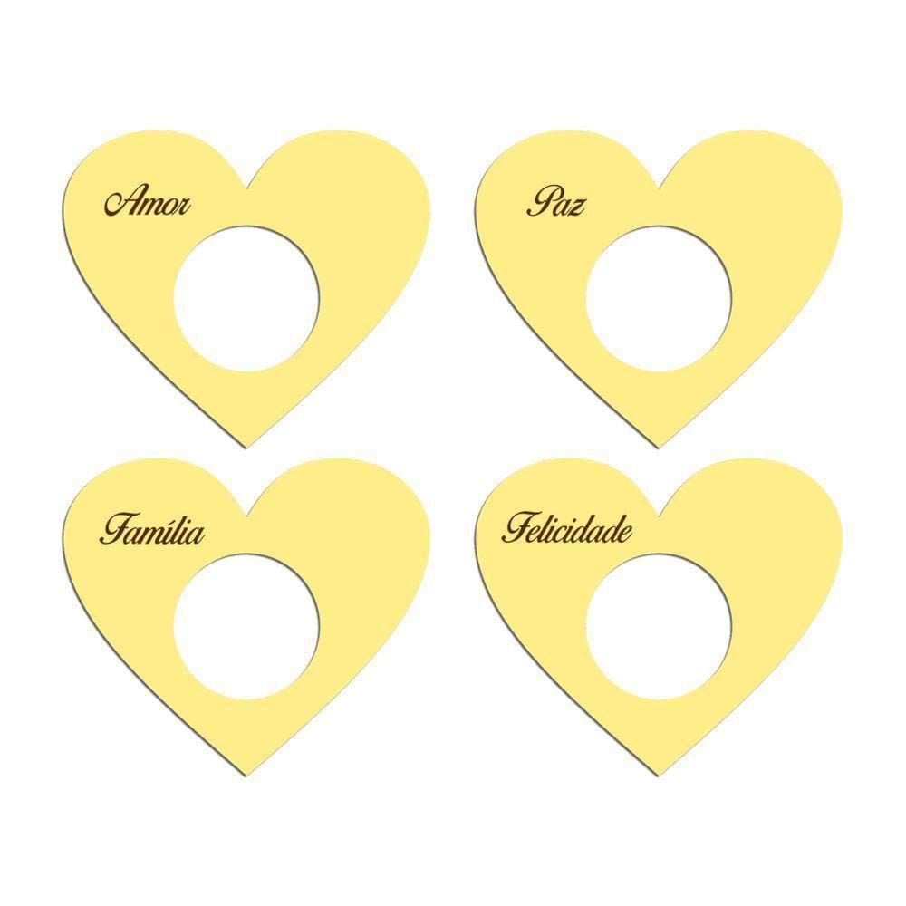 Porta Guardanapo Coração Desejos Kit 4 Peças 7,5cmx6,5cm - Cria Arte Laser Amarelo
