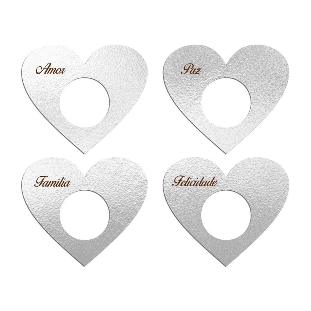 Porta Guardanapo Coração Desejos Kit 4 Peças 7,5cmx6,5cm - Cria Arte Laser Prata