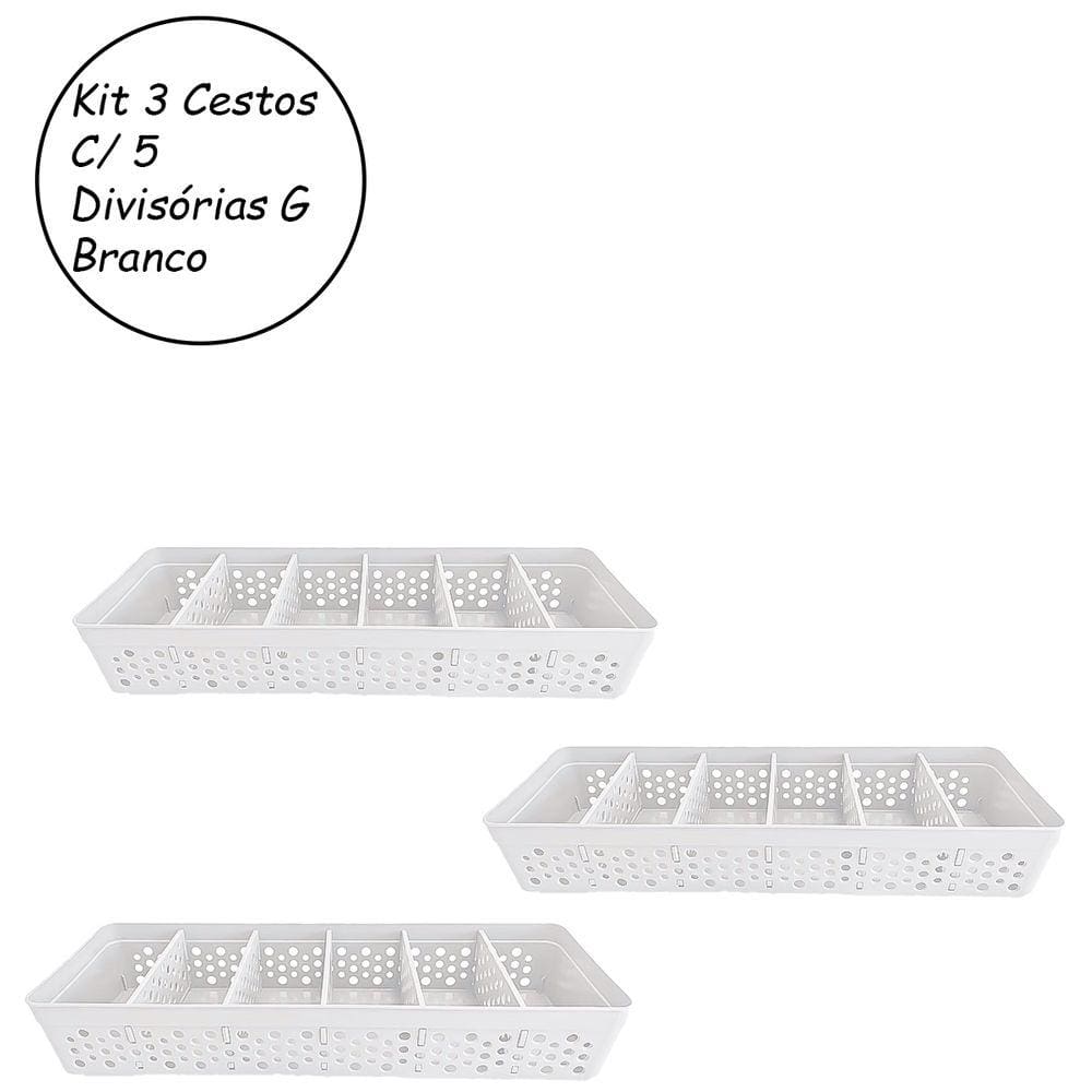 Kit 3 Cesto Organizadores Armário Gaveta Lavanderia Branco