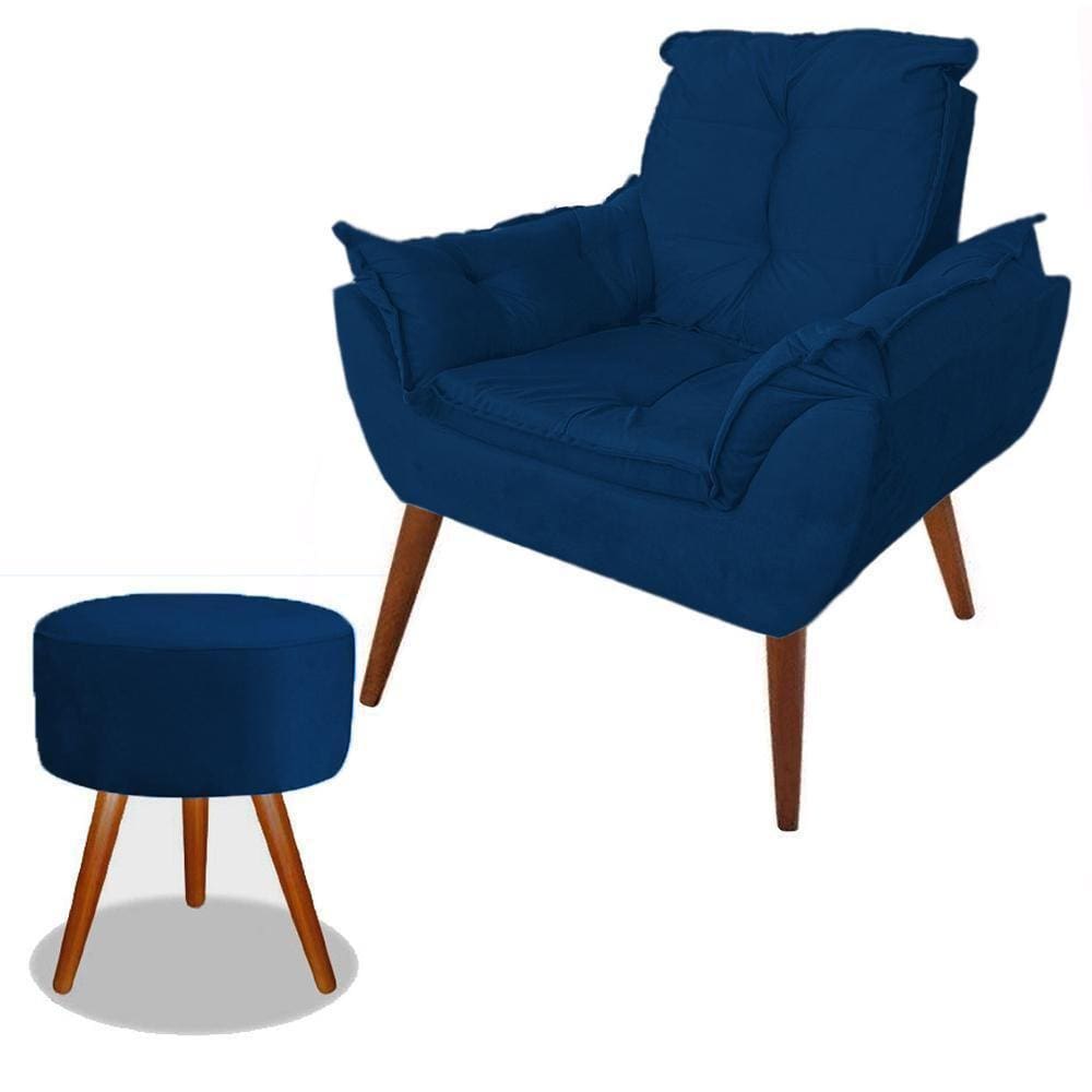 Poltrona Cadeira Opalla Sala Suede Azul Marinho Royal