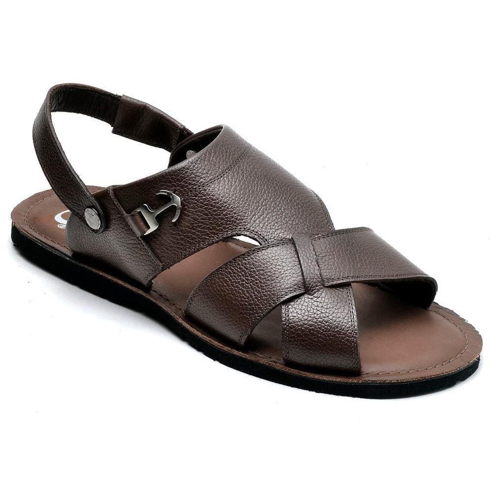 Sandália Rasteira Masculina Couro Tiras Casual Conforto