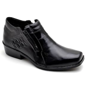Bota Masculina Couro Cano Curto Zíper Detalhe Costuras