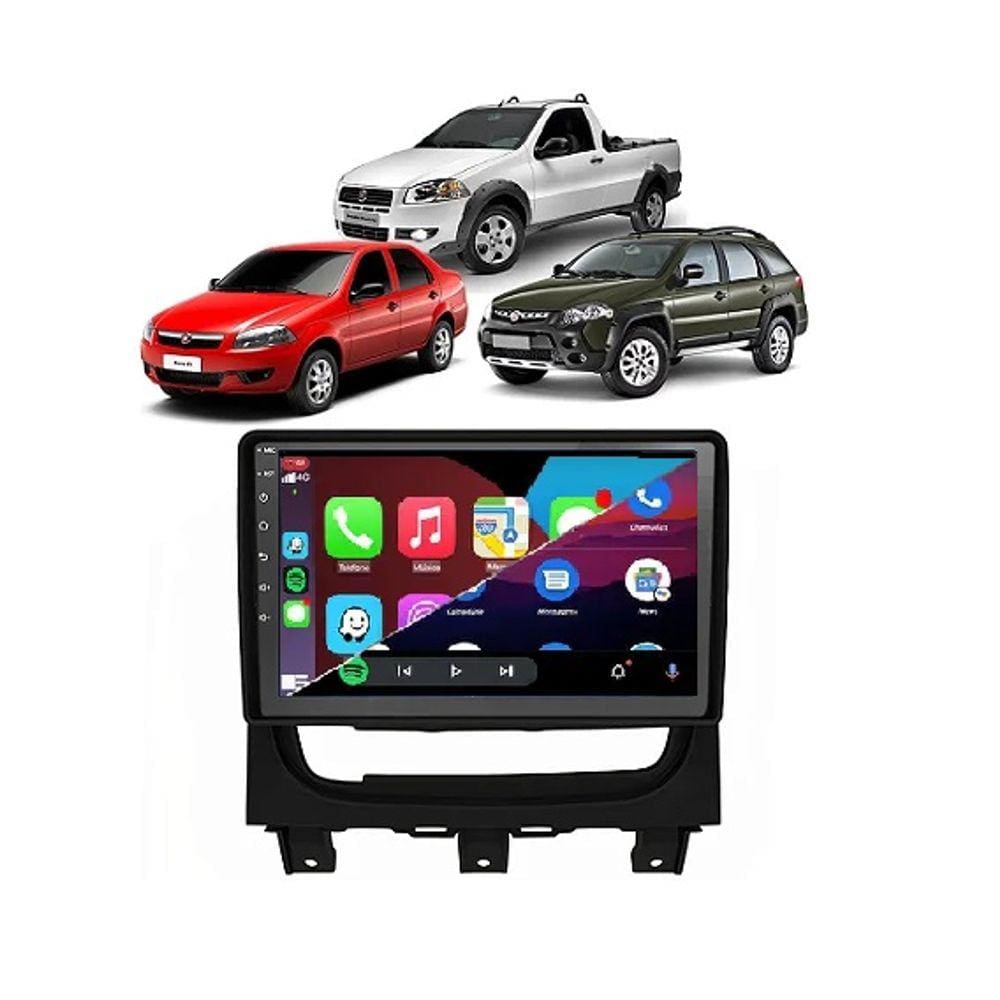 Kit Multimídia Palio Week Strada Siena 2012 / 2019 CarPlay AndroidAuto 9 Pol - T150