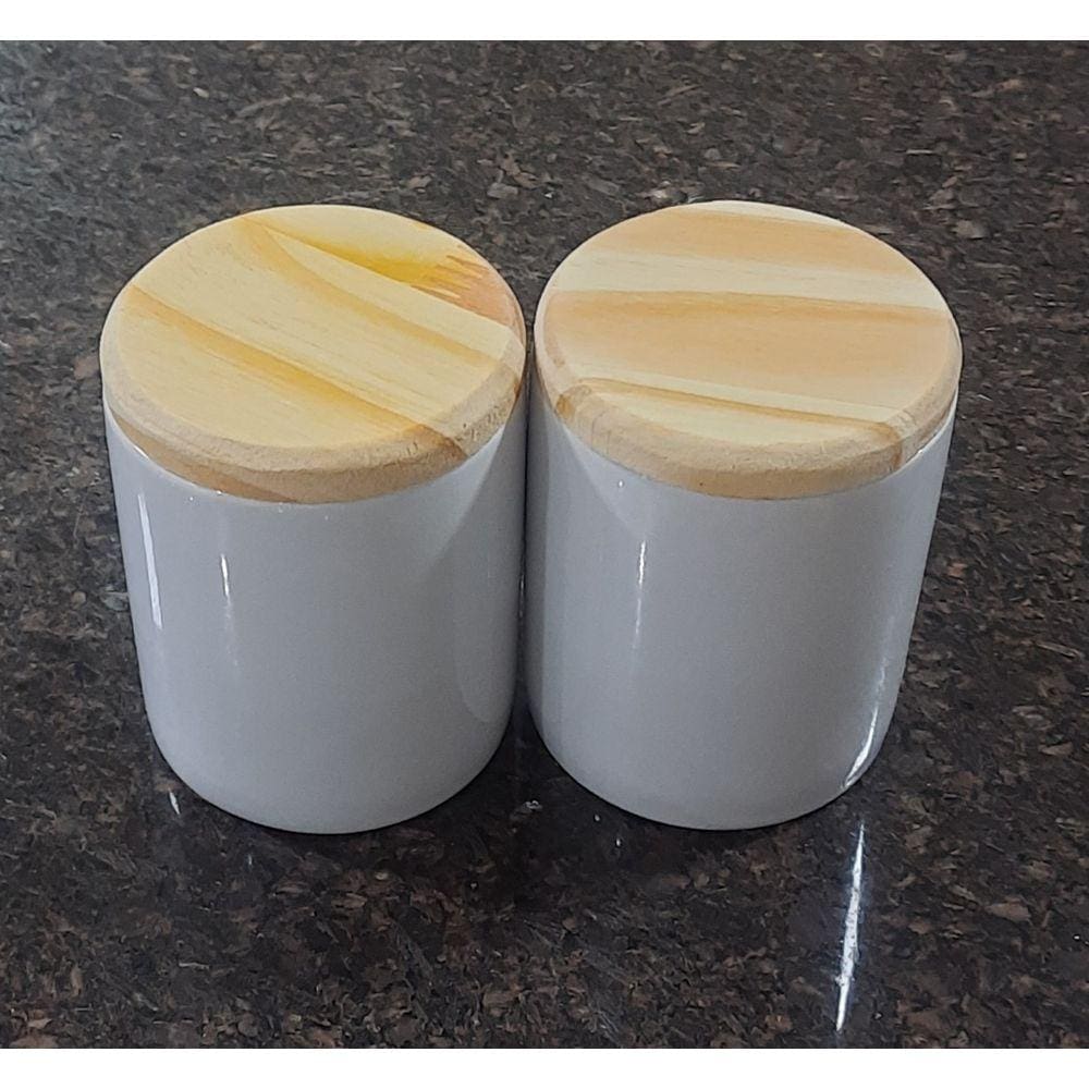Kit 2 Potes Uso Geral 200ml - Potes Porcelana Tampa Pinus