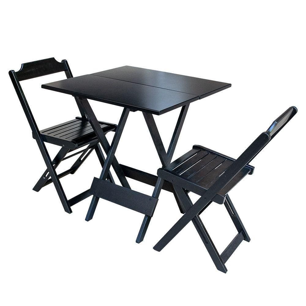 Conjunto De Mesa Dobravel Com 2 Cadeiras De Madeira 70X70 - Preto - Marrom
