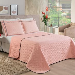 Cobre Leito Queen Bella 100% Algodão 3 Peças - Rosa