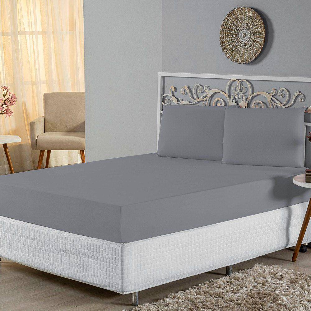 Jogo de Lençol King Malha 100% Algodão 3 Peças - Cinza