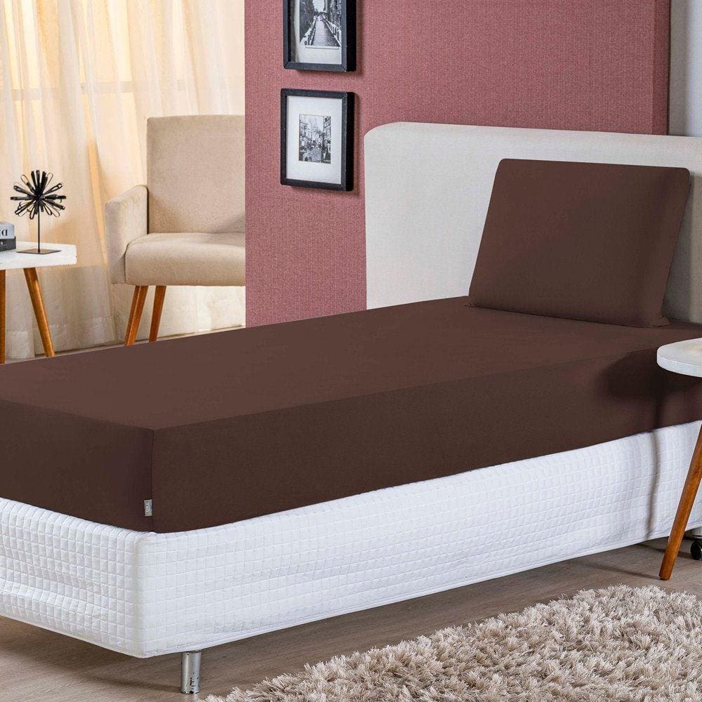 Jogo de Lençol Solteiro Malha 100% Algodão 2 Peças - Tabaco