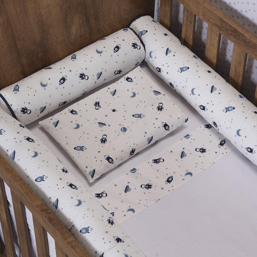 Kit para Berço Jogo de Lençol com Rolinhos 100% Algodão 7 Peças - Space