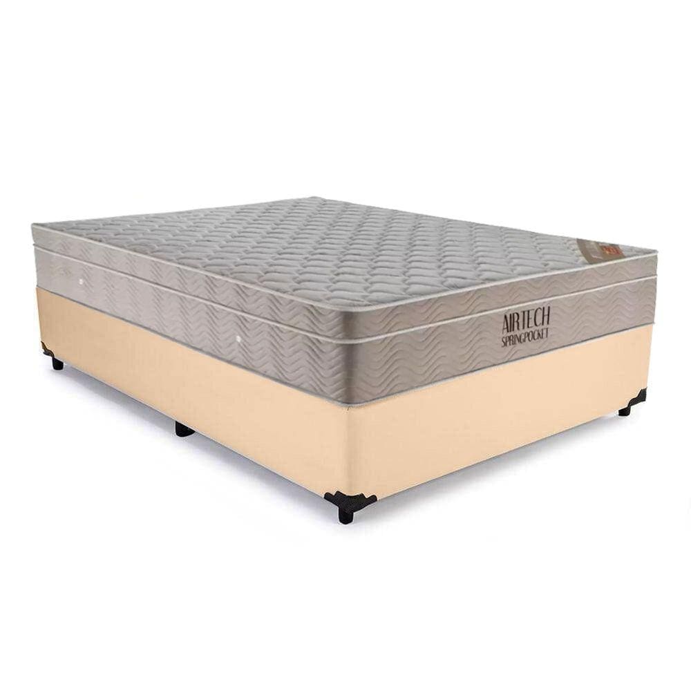 Cama Box Casal Sintético + Colchão Casal Ortobom Airtech Molas Ensacadas 65x138x188 Bege