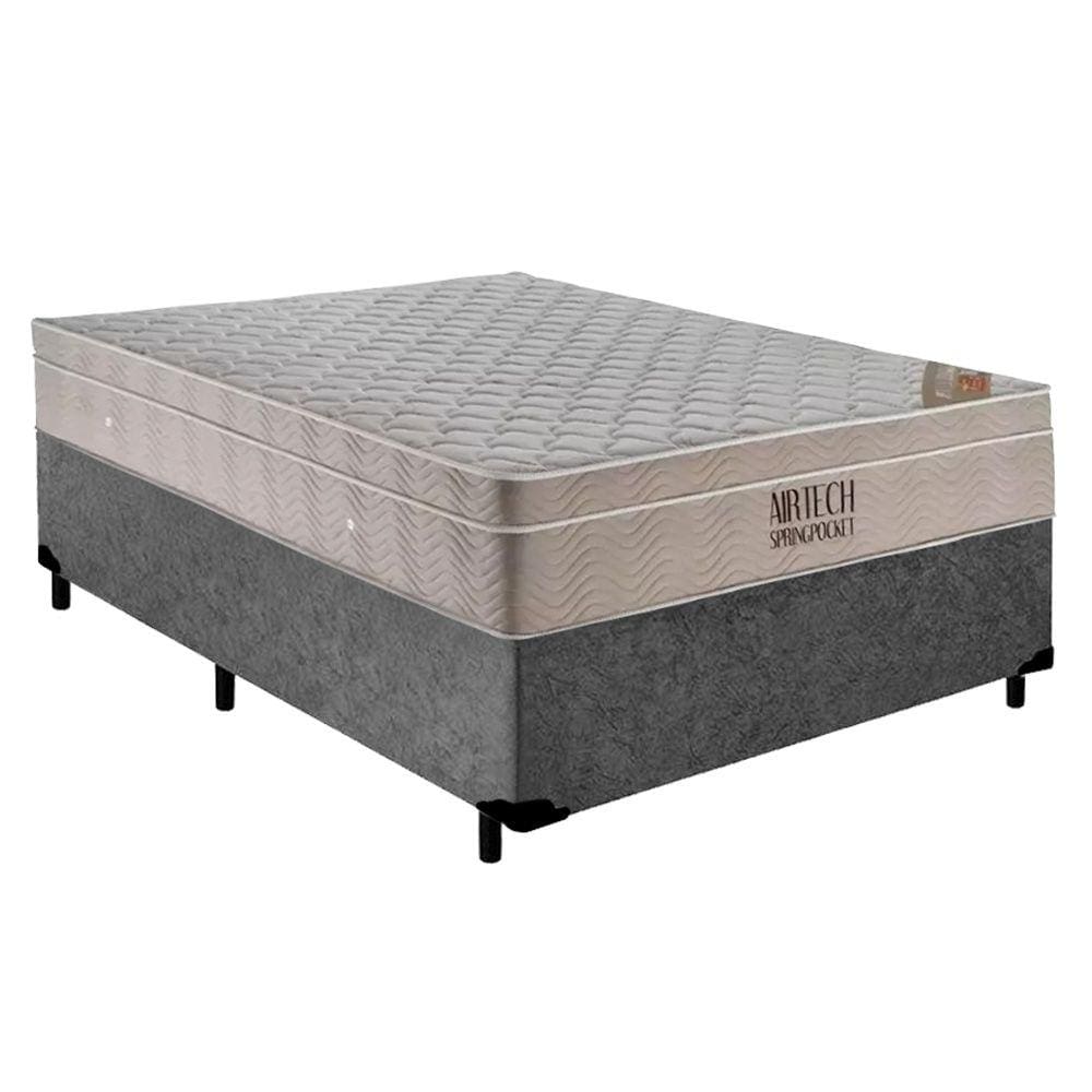 Cama Box Casal Suede + Colchão Casal Ortobom Airtech Molas Ensacadas 65x138x188