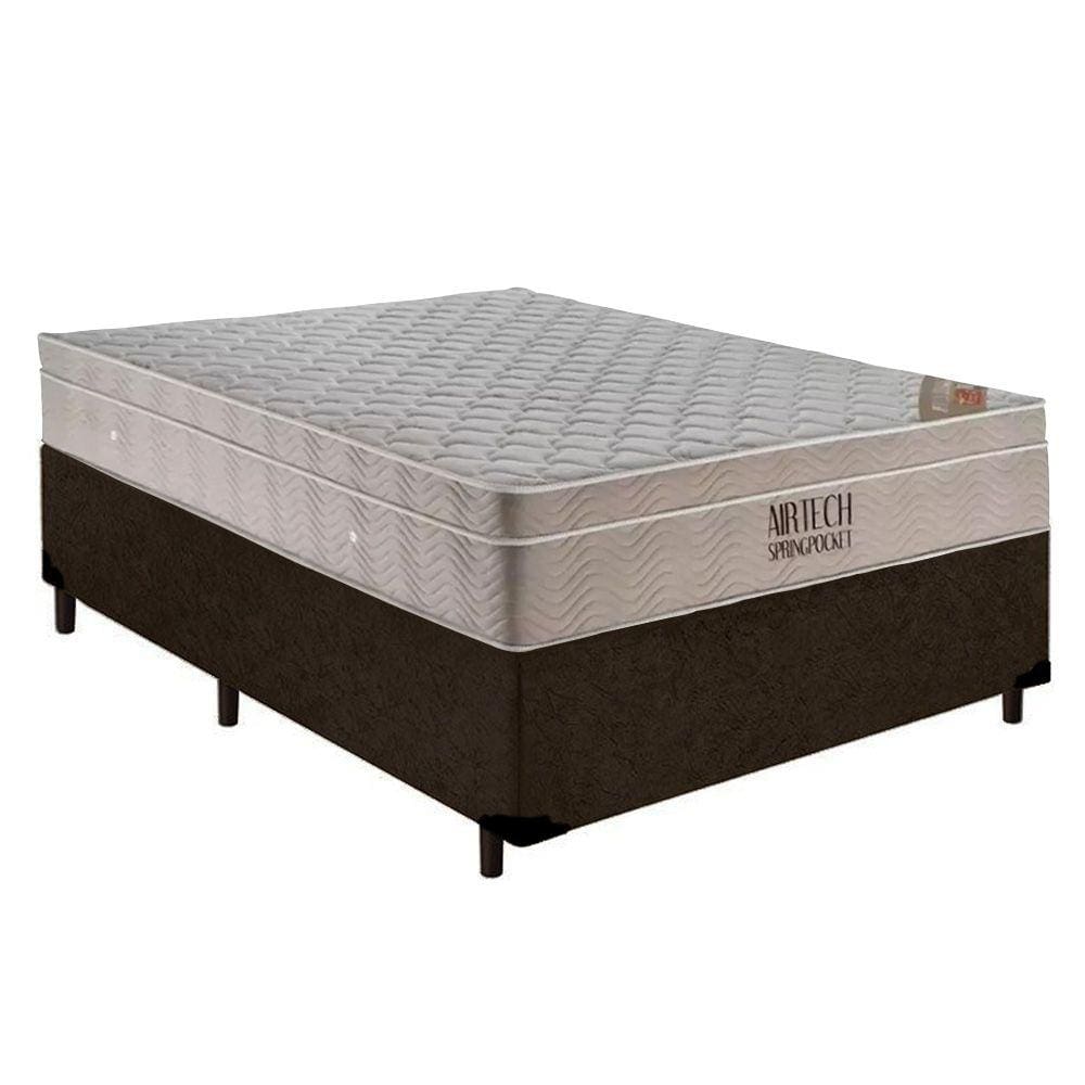 Cama Box Casal Suede + Colchão Casal Ortobom Airtech Molas Ensacadas 65x138x188