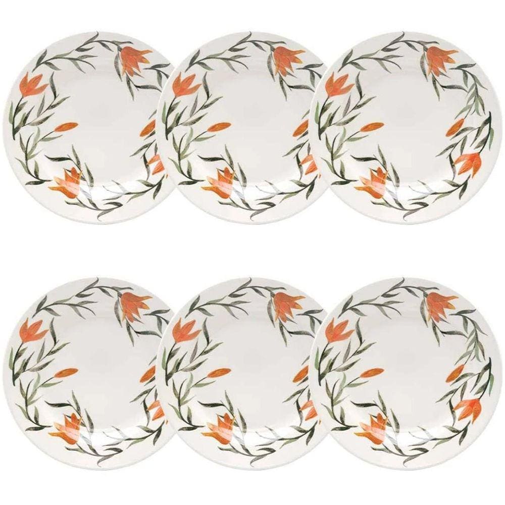 Jogo De Pratos Rasos Oxford Cerâmica Lírios 24Cm 6 Pç