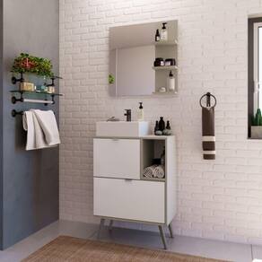Gabinete com Pés Para Banheiro 60cm com Cuba e Espelheira Nordic Branco/Argento