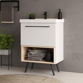 Gabinete com Pés Para Banheiro Gales Móveis Bosi Branco/Faia