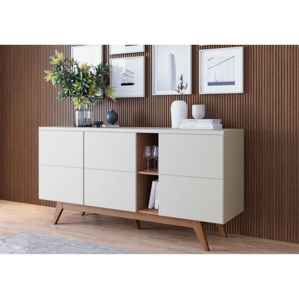 Buffet 3 Portas com Adega Noronha Off White Matte/Freijó
