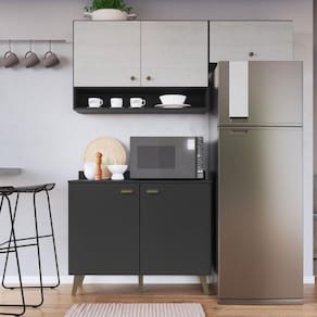 Cozinha Compacta 2 Peças 5 Portas 1 Nicho Porta Tempero Atena Gralar Grafite/Snow