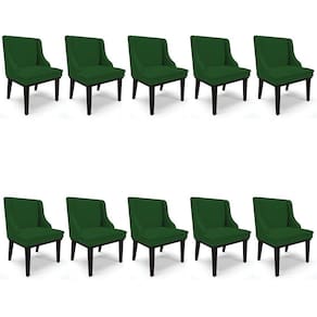Kit 10 Cadeiras Estofadas para Sala de Jantar Base Fixa de Madeira Preto Lia Veludo Luxo Verde - Ibiza