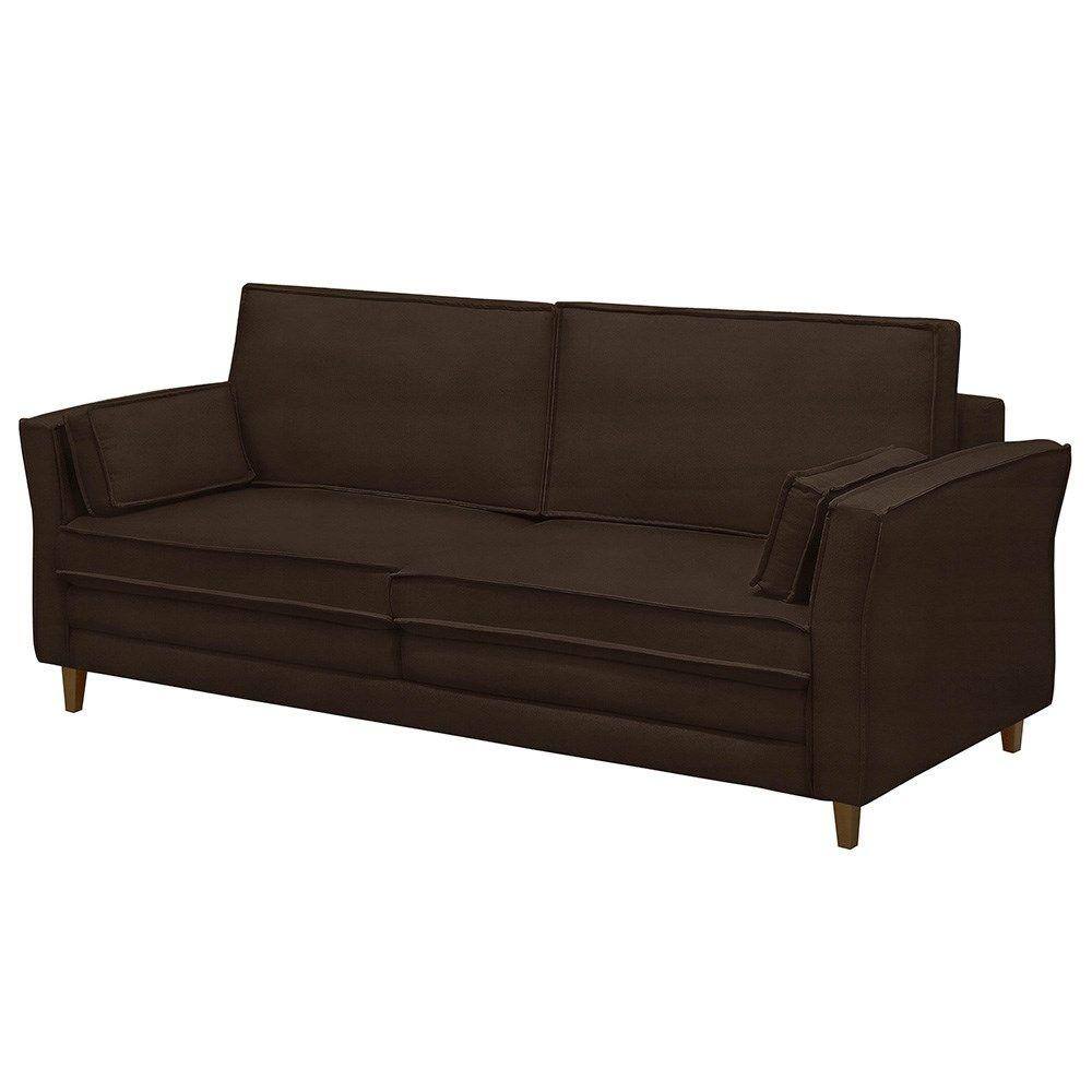 Sofá Living 3 Lugares 180cm Pés Madeira Efraim F05 Veludo Marrom - Mpozenato