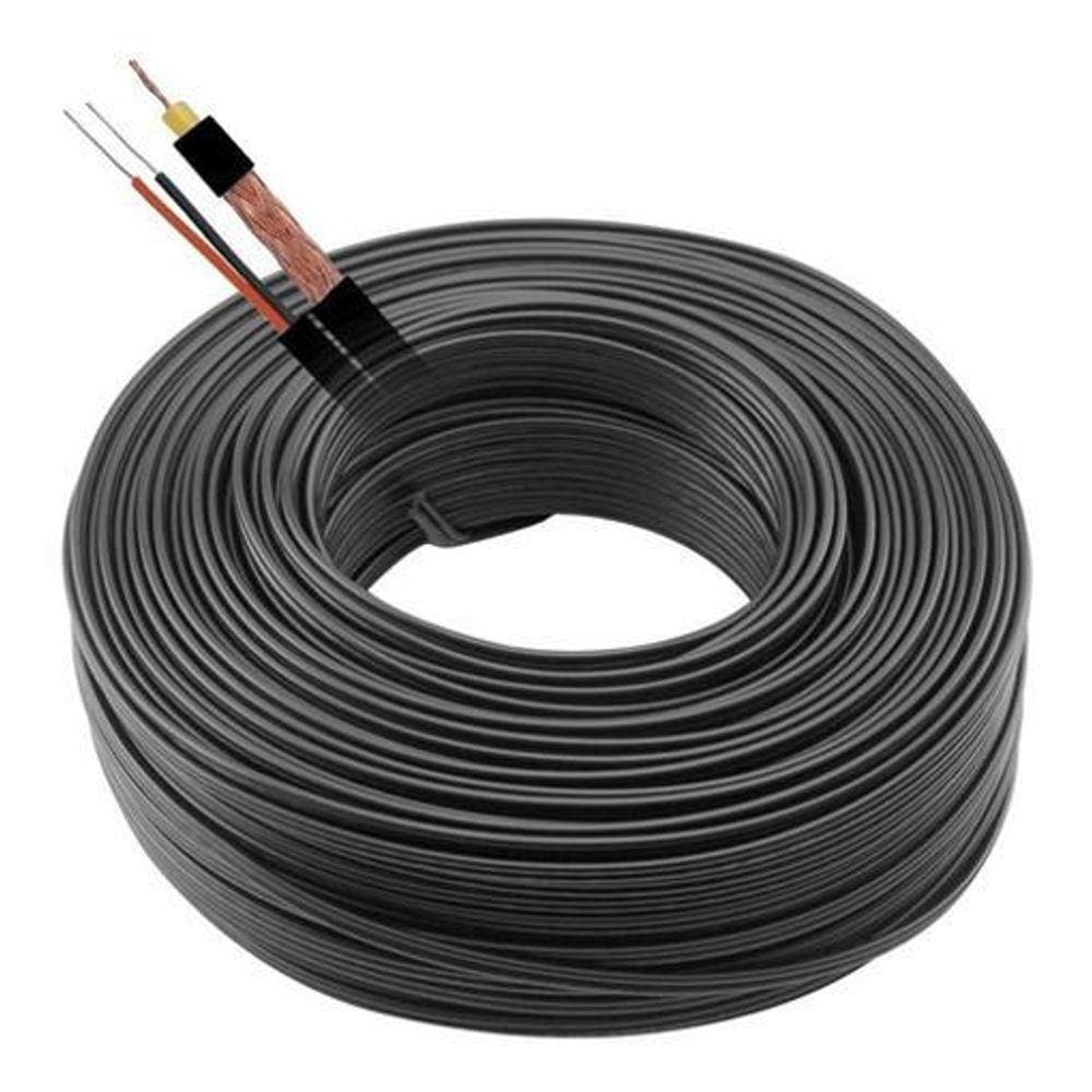 Cordão Coaxial Preto Cftv 50 Metros 90% Malha