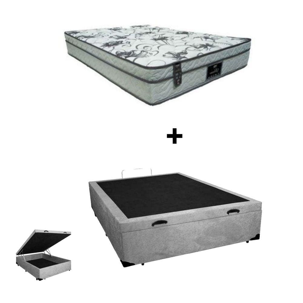 Cama Box Baú Casal Conforto Suede Cinza + Colchão Casal Conforto Espuma D33 Com EPS 20x138x188