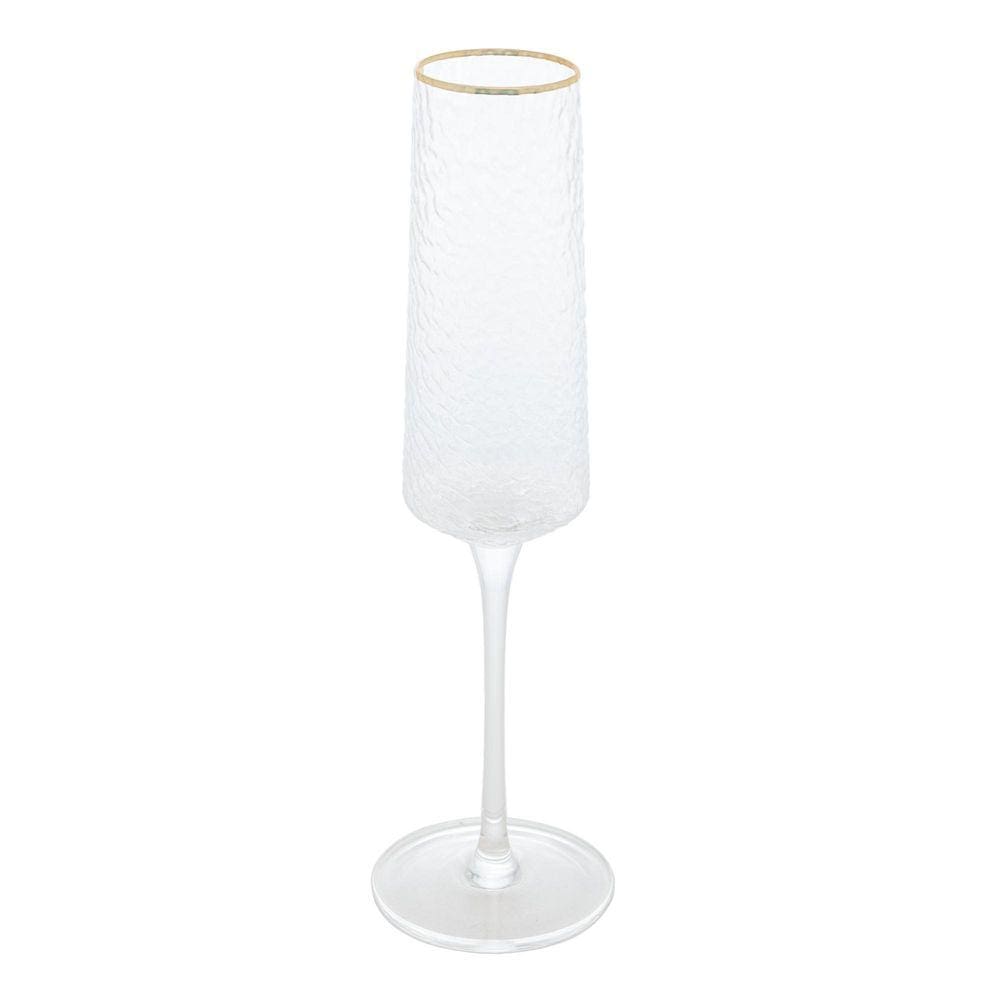 Taça De Champanhe Cristal Martelado Petra Fio De Ouro 300Ml