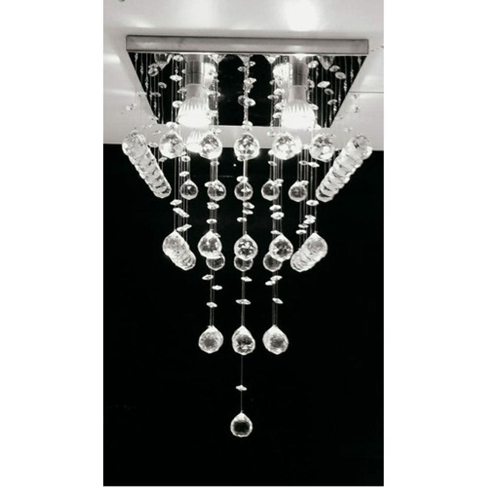 Lustre De Cristal Para Sala E Quarto, Com Base Inox 30x30cm