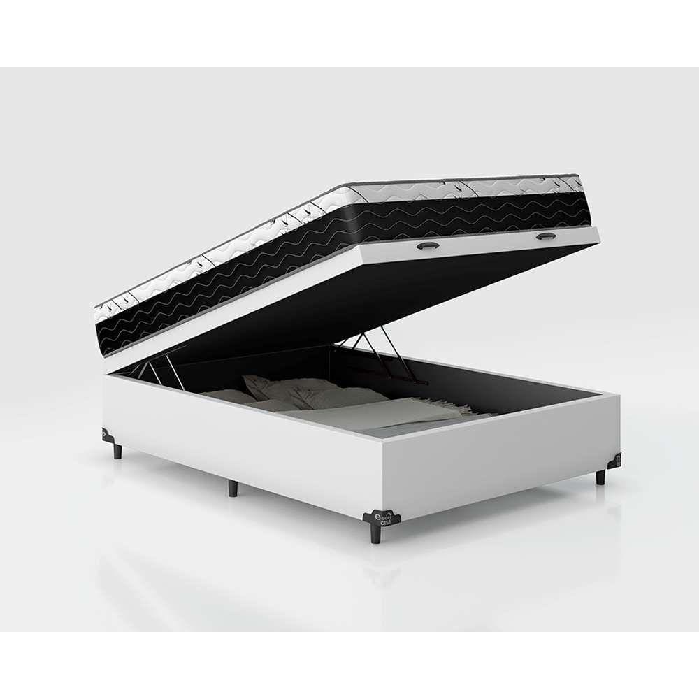 Cama Box Baú Casal Conforto Sintético Branco + Colchão Casal Conforto Espuma D33 Com EPS 26x138x188