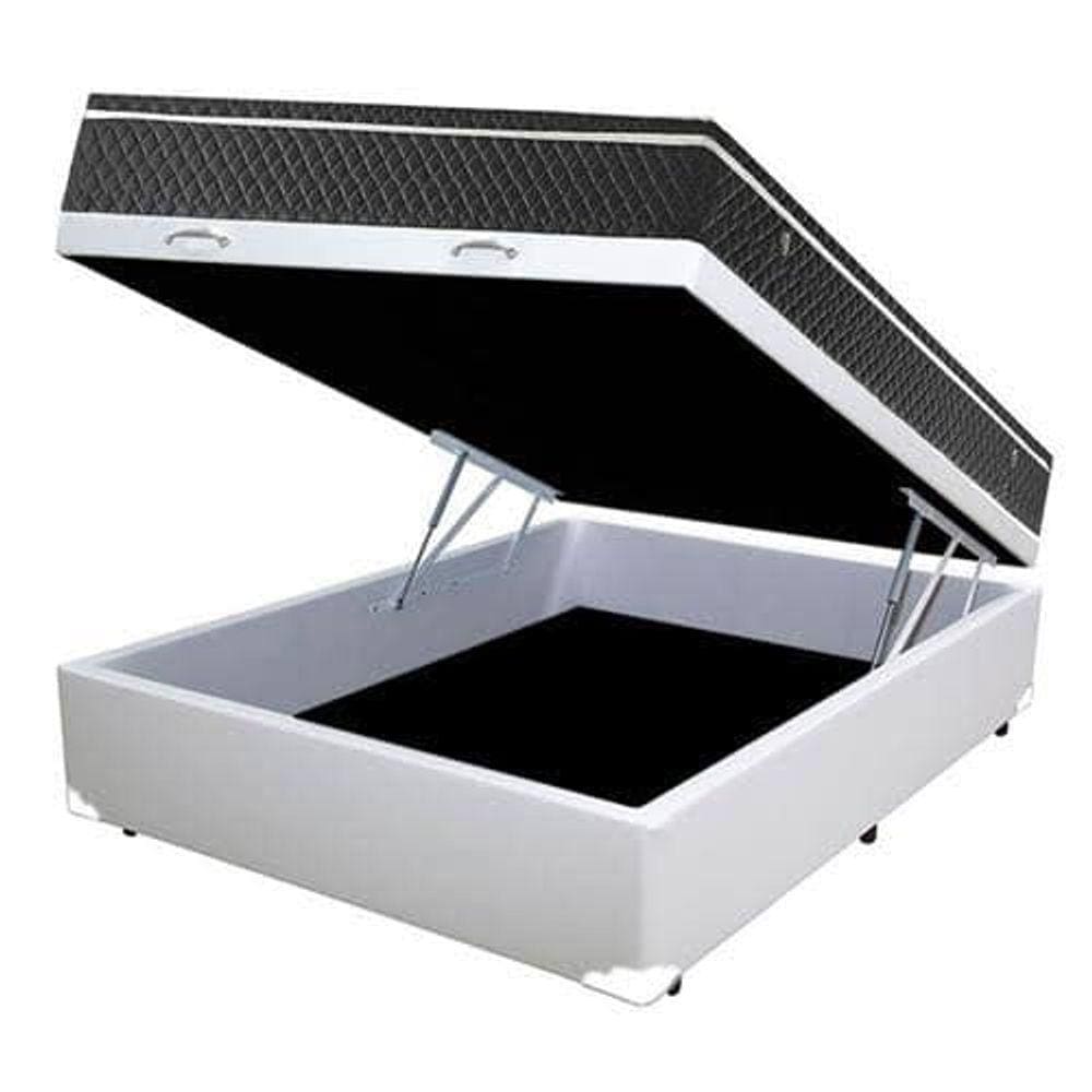 Cama Box Baú Casal Conforto Sintético Branco + Colchão Casal Conforto Espuma D33 Com EPS 20x138x188