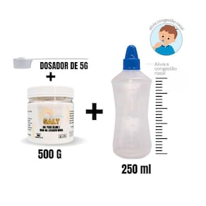 Kit Lavagem Nasal Garrafinha 250ml + Sal 500g c/ Dosador