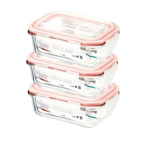 Pote Hermético de Vidro Retangular c/ Trava Kit 3 Pçs 370ml