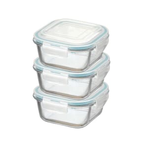 Pote Hermético de Vidro Quadrado c/ Trava Kit 3 Pçs 800ml