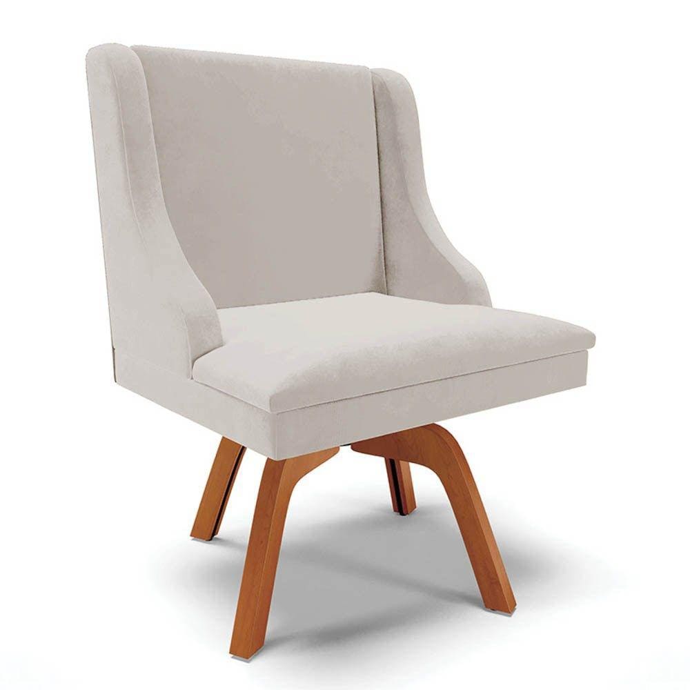 Cadeira Estofada para Sala de Jantar Base Giratória de Madeira Lia Veludo Cinza - Ibiza