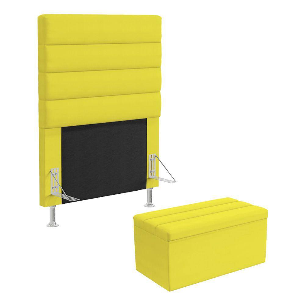 Cabeceira Atlas e Calçadeira Baú Ursa 90 para Cama de Solteiro Z-004 Sued Amarelo Aradecor
