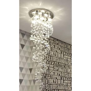 Lustre De Cristal Com Base De 30cm Diâmetro Para Vão De Escadas